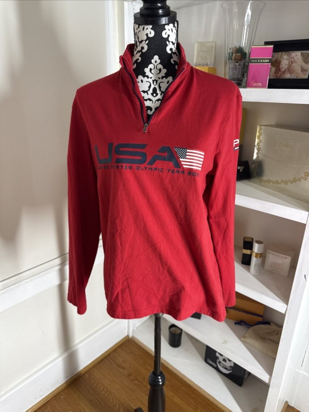 Ralph Lauren USA Olympic Team 2016 1/4 Zip Red Pullover Medium Sporty Longsleeve